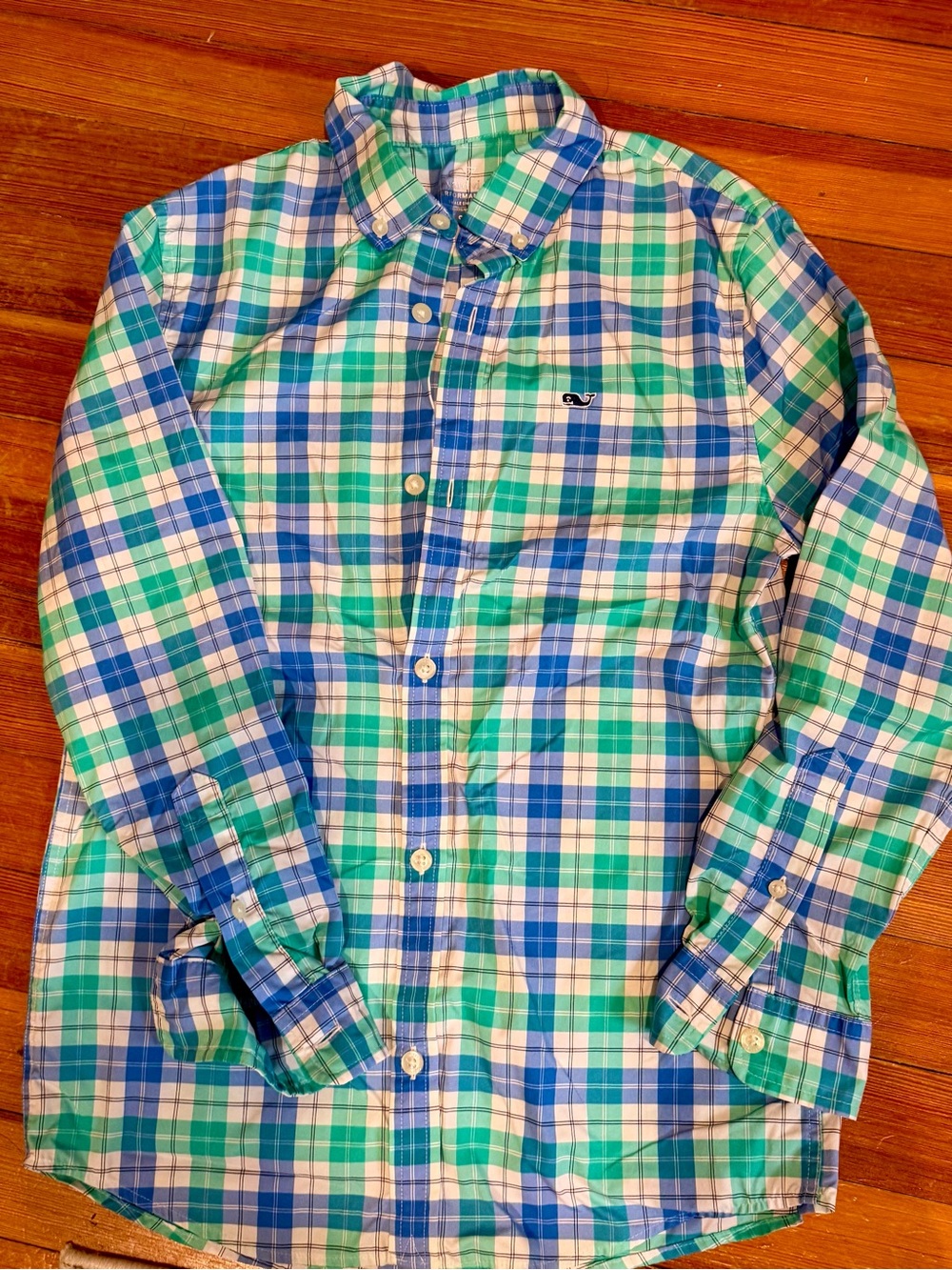Vineyard Vines Blue, Green & White Plaid Button-Down Shirt